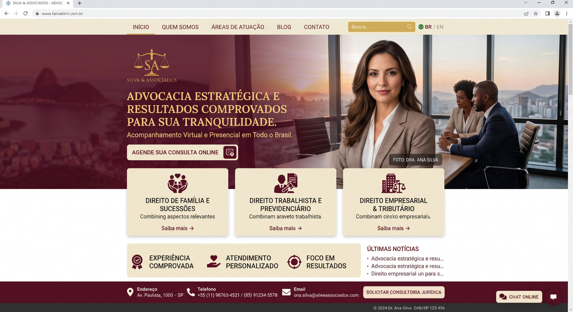 Landing page jurídica com chamada para consulta