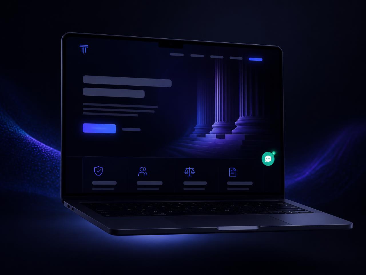 Representação de uma landing page para advogado em tela de notebook