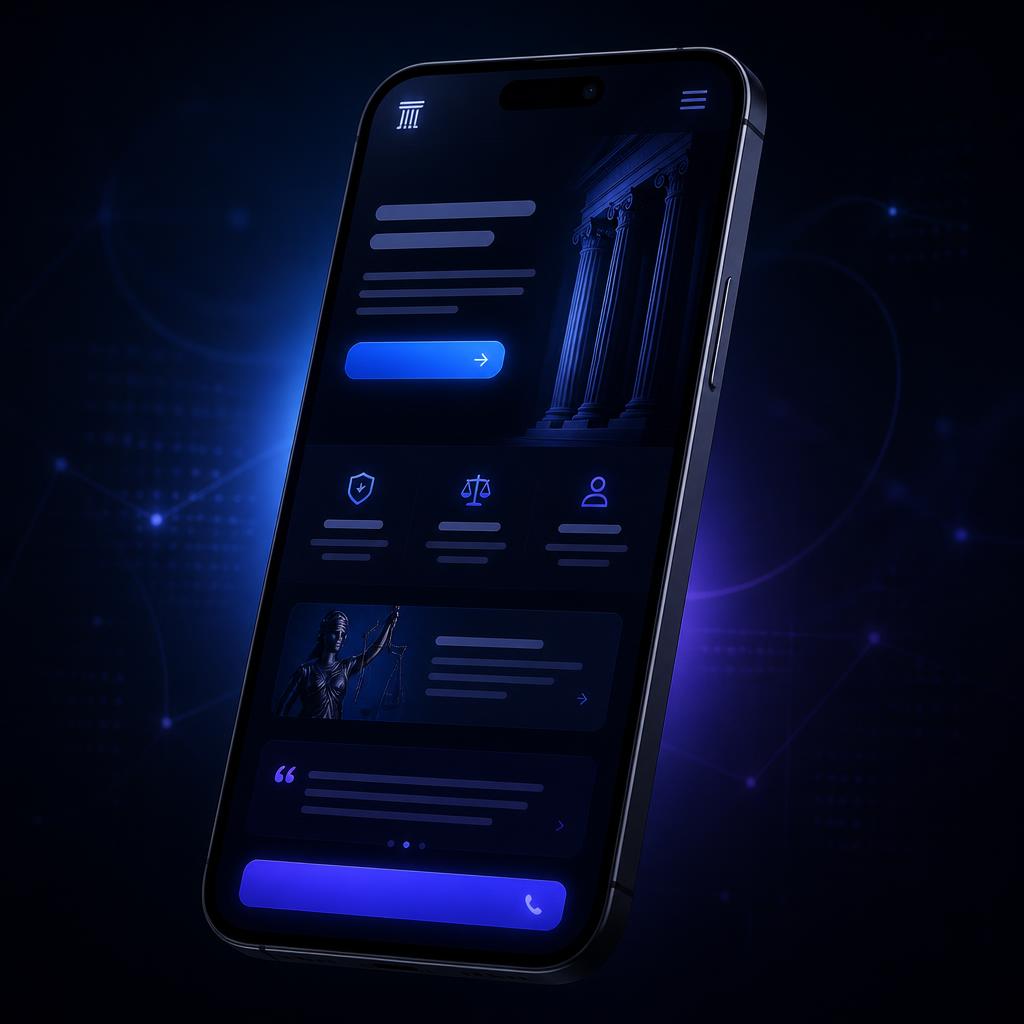 Representação de uma landing page para advogado exibida em um celular