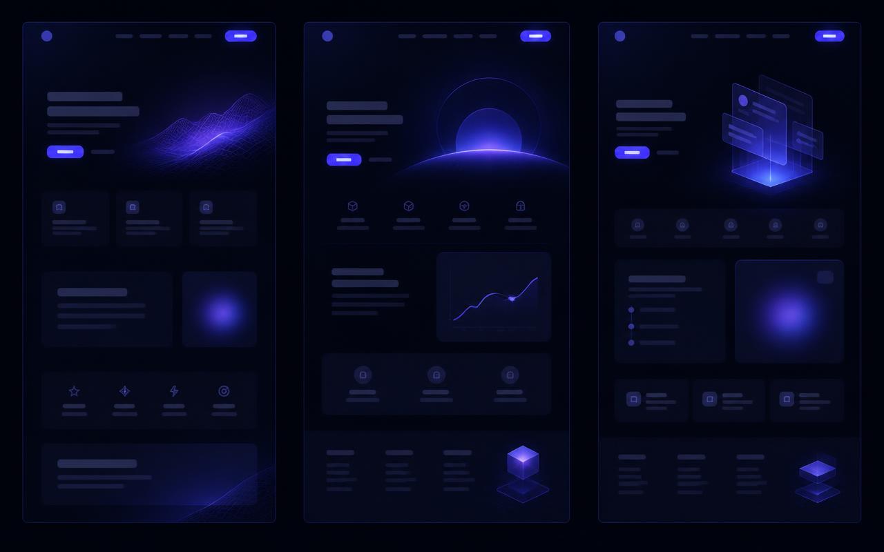 Representações visuais de estruturas de landing pages criadas pela Ritmo Digital
